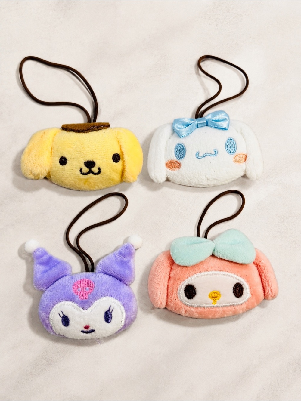 Sanrio Plush Keychain Bundle Lot 4 Cinnamoroll My Melody Kuromi Pom Pompurin